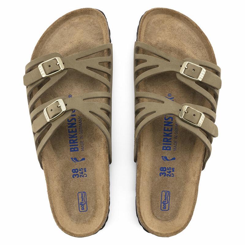 Birkenstock Granada Soft Footbed Nubuck Læder Sandaler Dame Khaki | DK 346TCE